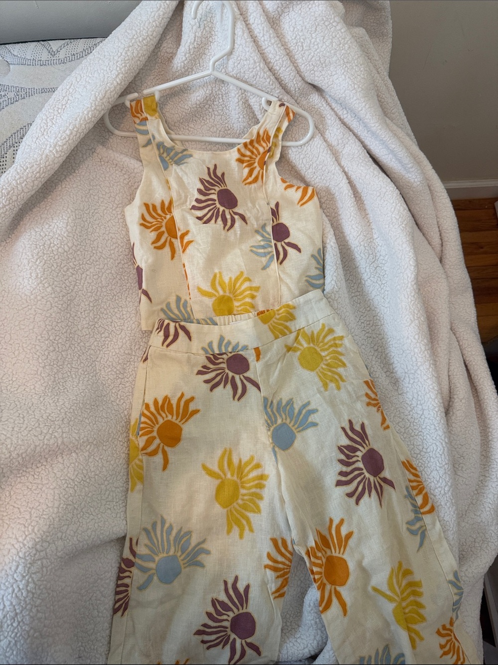 Zara Cream Kids Matching Set with Yellow, Orange, Blue, Purple Sun Prints